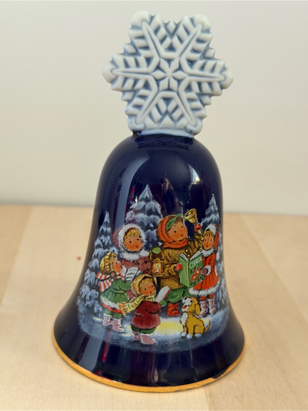 Vintage 1987 Avon Dark Blue Holiday Bell with White Snowflake Top